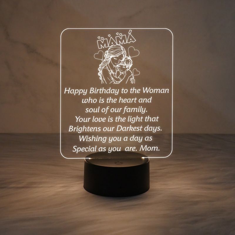 Happy Birthday Gift for Mom Acrylic Night Lamp Warm White Color Light Birthday Gift for Mom | Birthday Day Gifts from Daughter Son | Surprise Gift for Mom